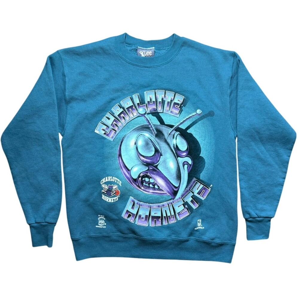 Vintage 90s Lee Sport Charlotte Hornets Sweatshirt Medium Chrome Hugo Big Face